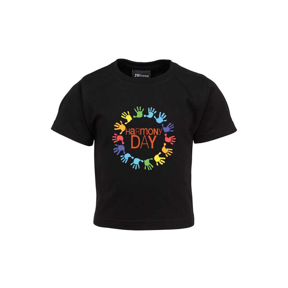 Infants Harmony Day Colour Hands on Black T-Shirt