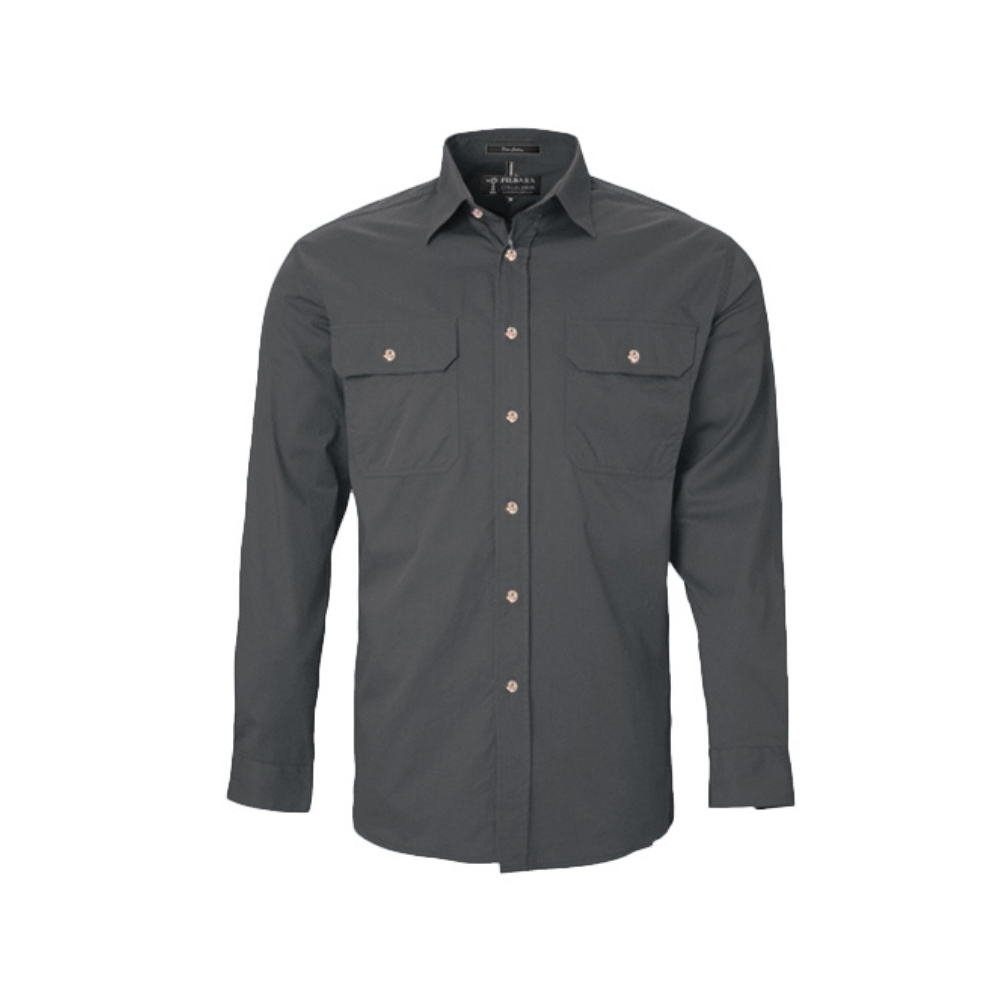 Ritemate Mens Pilbara Open Front Long Sleeve Shirt RM500BT - Charcoal