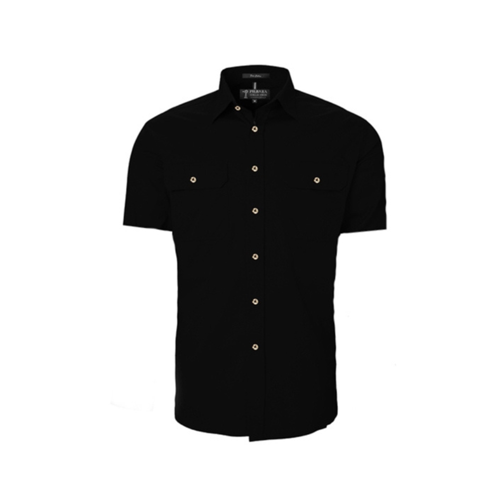 Ritemate Mens Pilbara Open Front Short Sleeve Shirt RM500BTS - Black