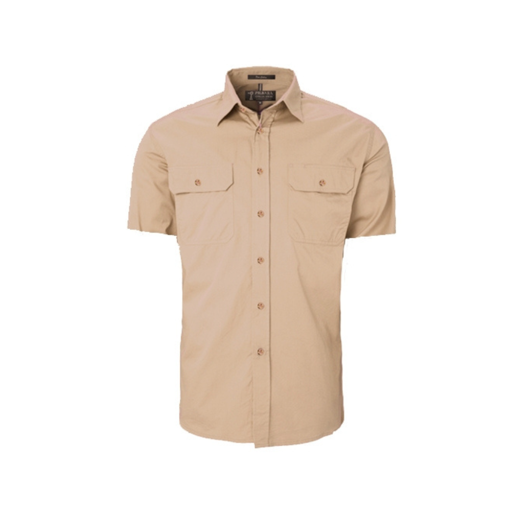 Ritemate Mens Pilbara Open Front Short Sleeve Shirt RM500BTS - Clay