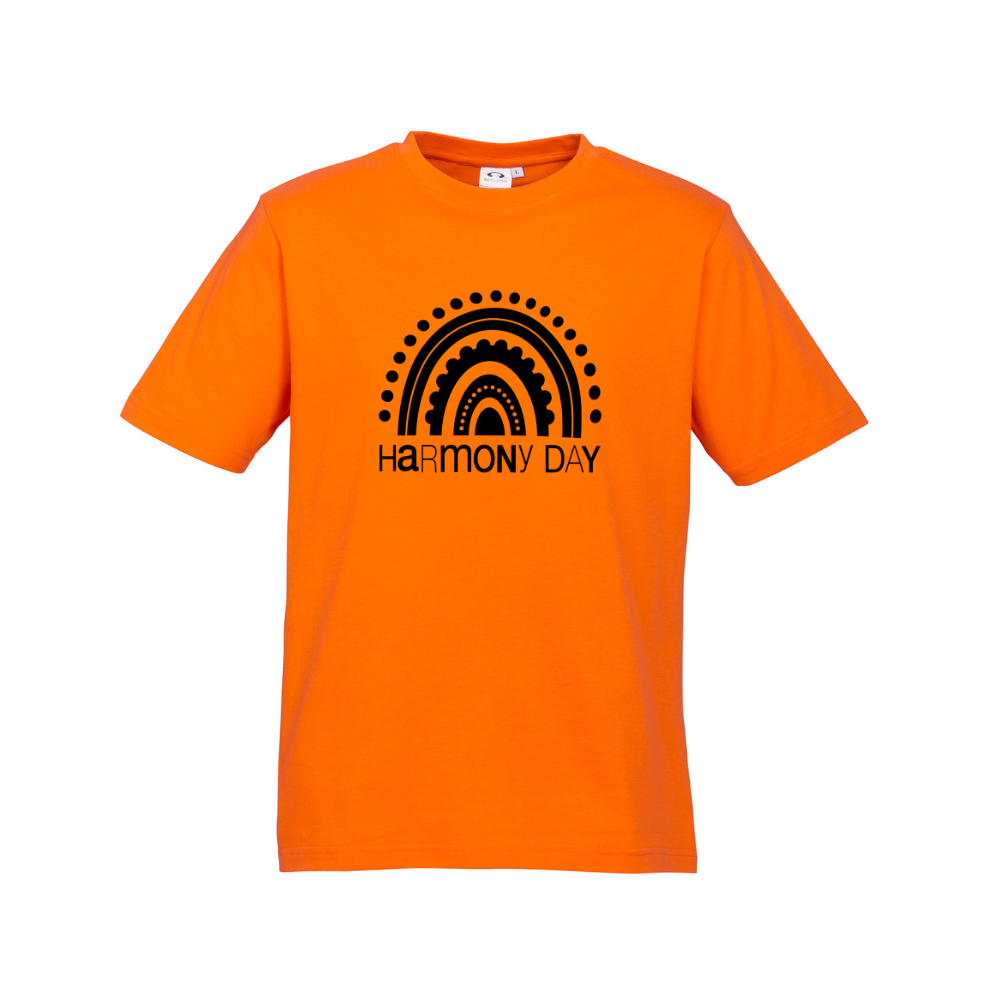 Adults Harmony Day Rainbow on Orange T-Shirt