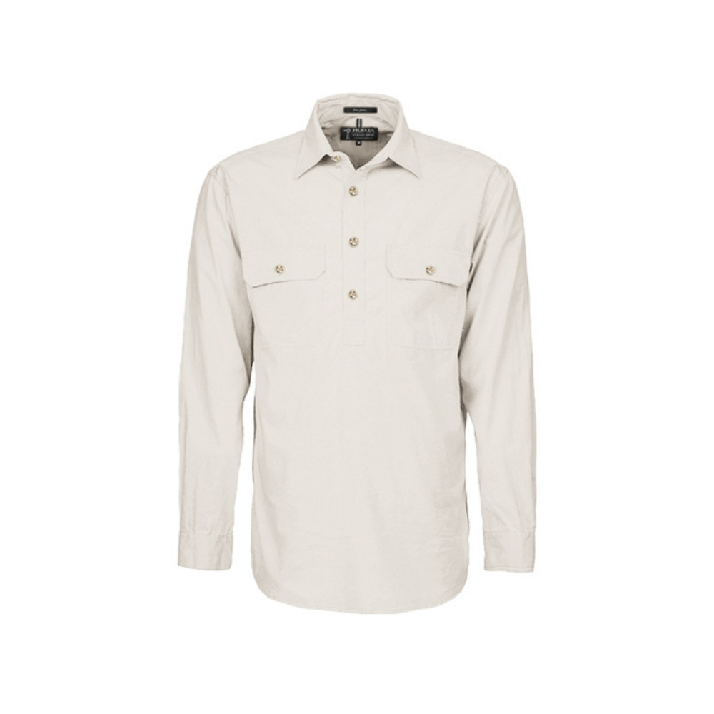 Ritemate Mens Pilbara Closed Front Long Sleeve Shirt RM200CF - Stone